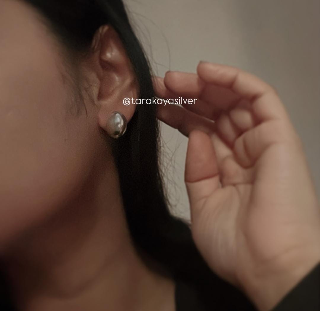 Sterling silver chunky half hoop earrings with Italian dome shape