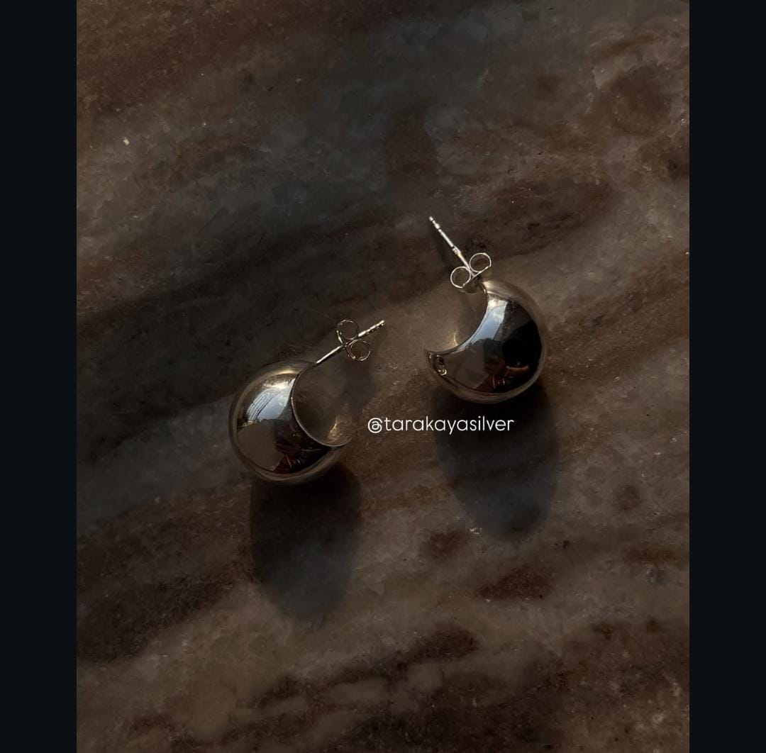 Stylish dome-shaped half hoop earrings in 925 silver from Italy 