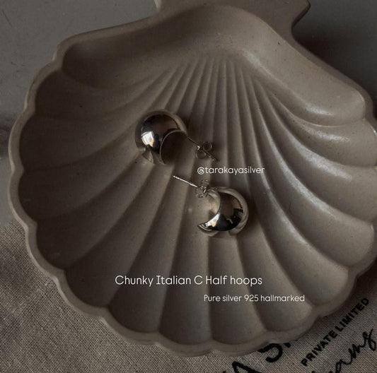 Chunky Italian dome half hoops 925 silver earrings  