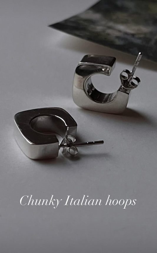 Chunky Italian Square Half Hoops Silver 925