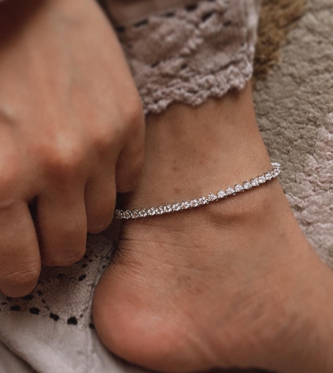 Tennis CZ solitaire 925 silver payal anklet  