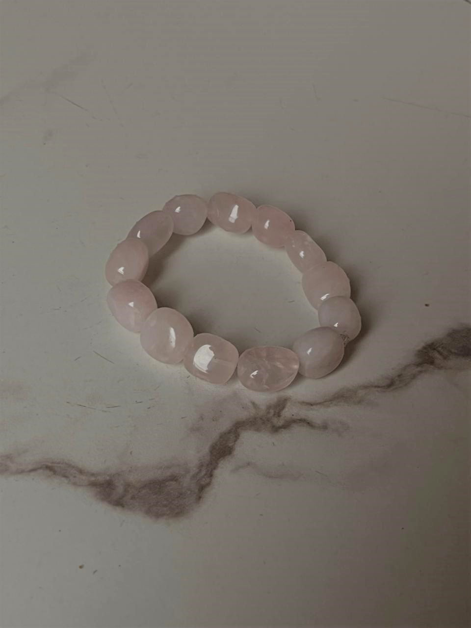 Handmade bracelet with natural rose quartz tumble crystals  