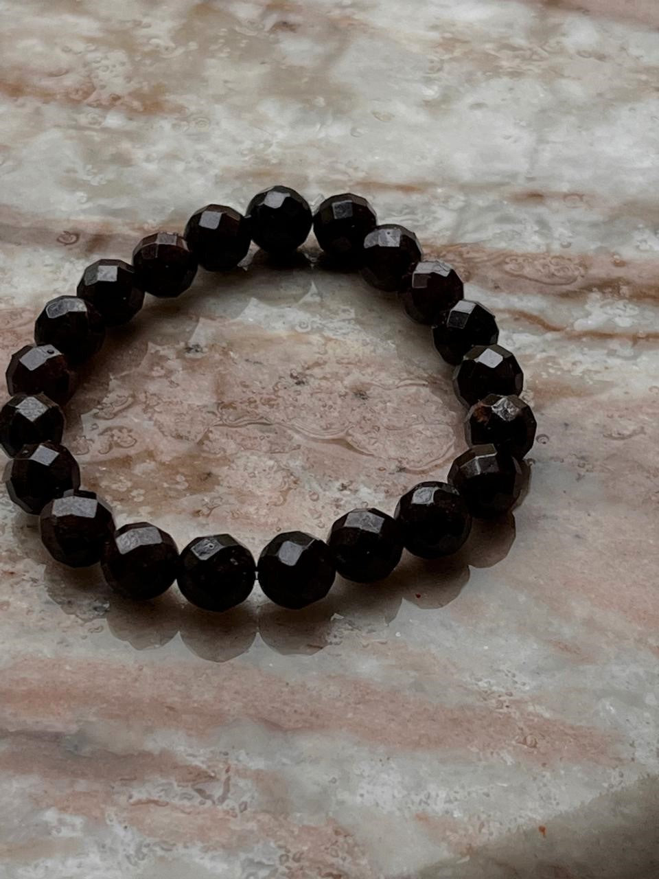 Handcrafted 8mm garnet diamond cut gemstone bracelet  