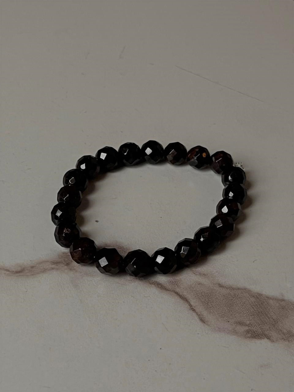Natural garnet crystal bracelet with diamond cut beads