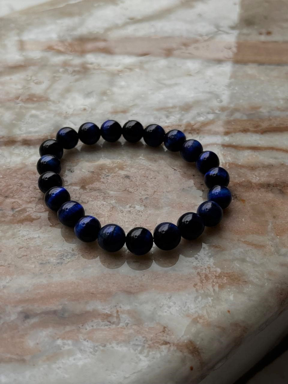 8mm Blue Tiger Eye gemstone bracelet in natural crystal  