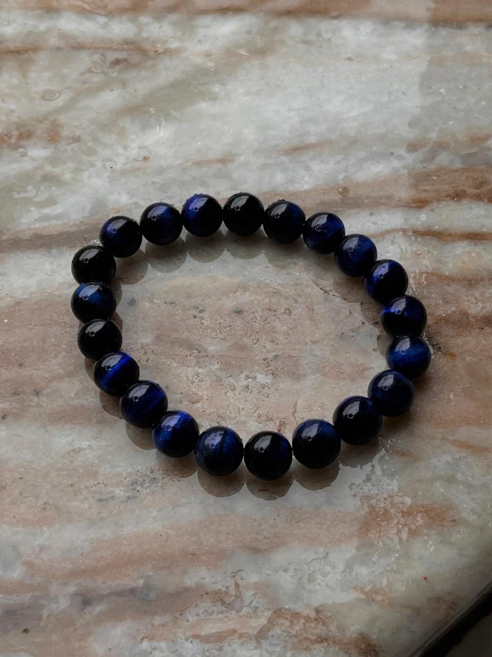 Natural Blue Tiger Eye bracelet with 8mm crystal beads  