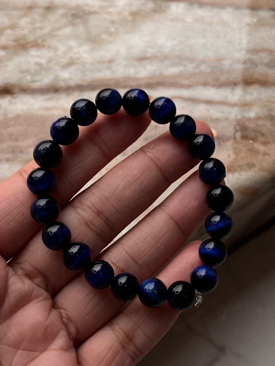Handcrafted Blue Tiger Eye crystal bracelet with 8mm beads