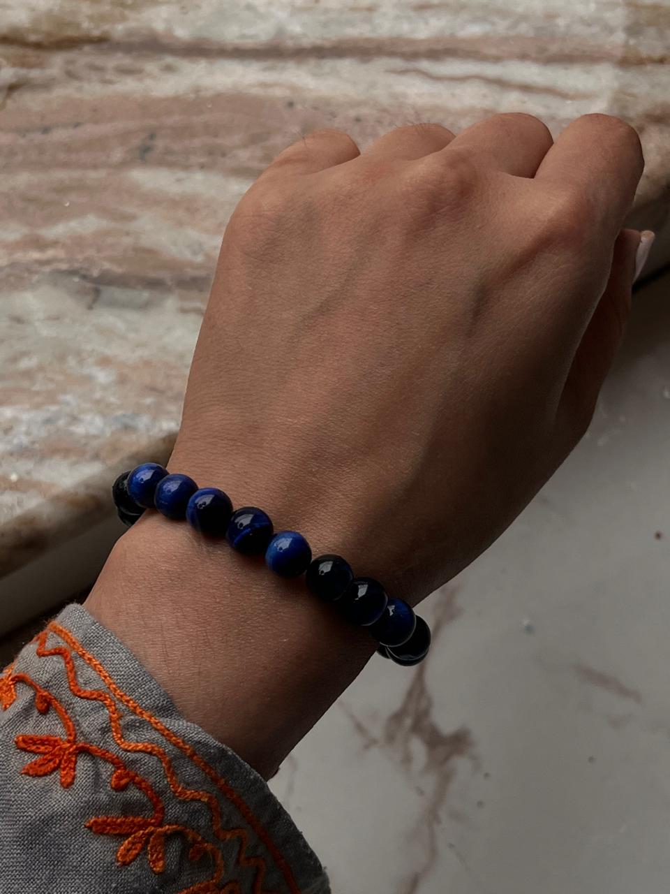 8mm Blue Tiger Eye stone bracelet for grounding and clarity