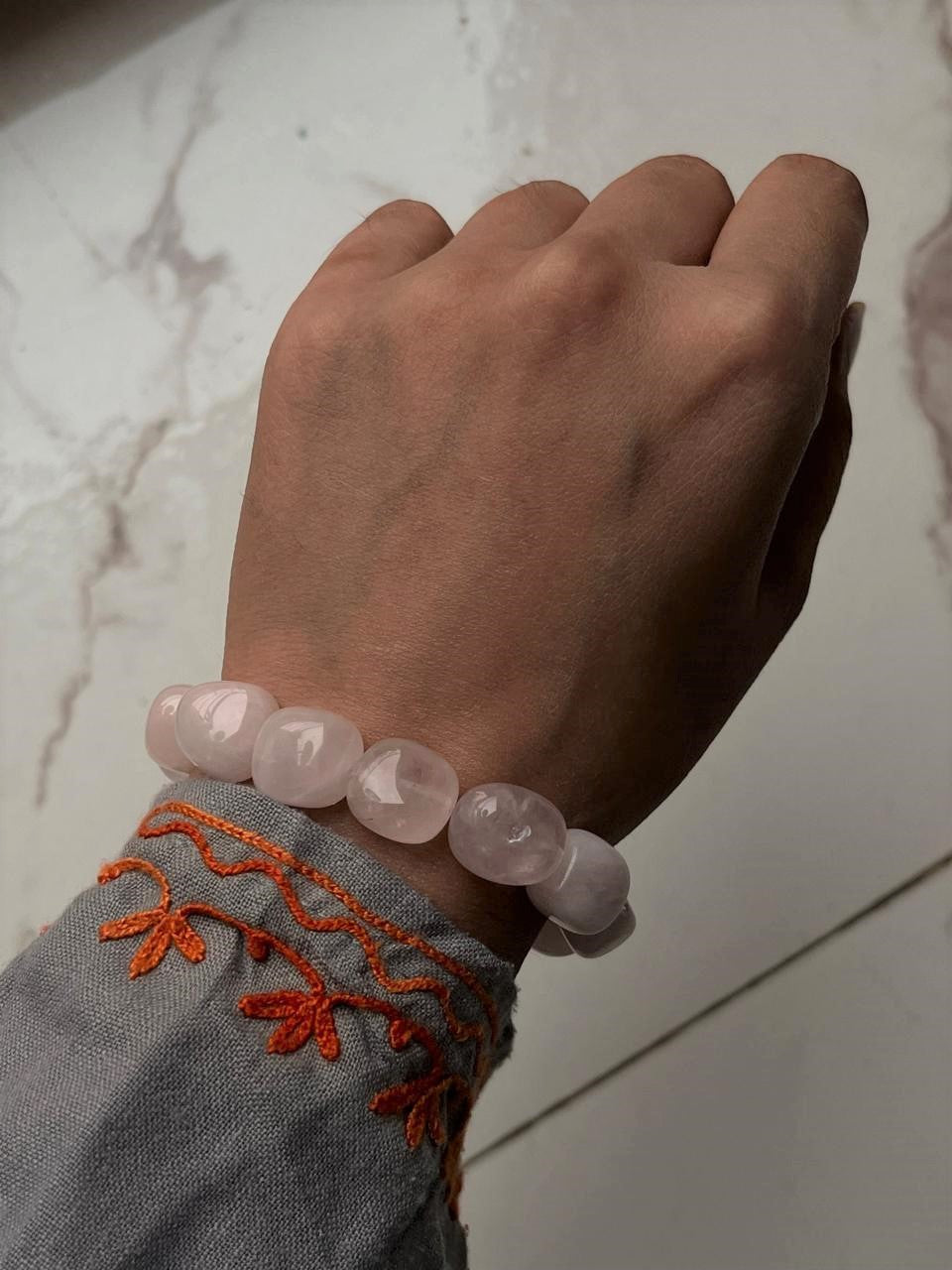 Tumbled rose quartz crystal bracelet for healing and love