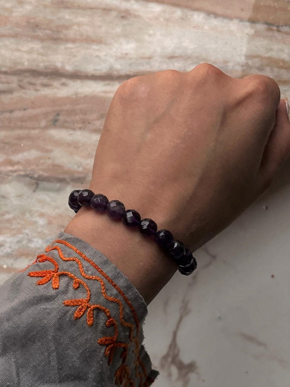 Amethyst- Diamond Cut Natural Crystal Bracelet 8MM