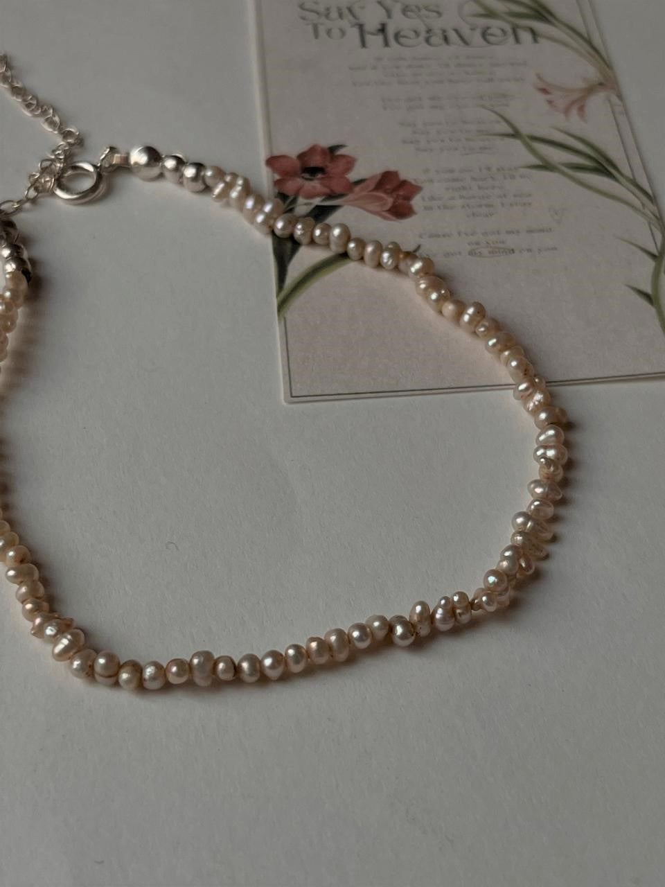 Basra Natural Fresh Water Pearls 925 Sterling Silver Anklet