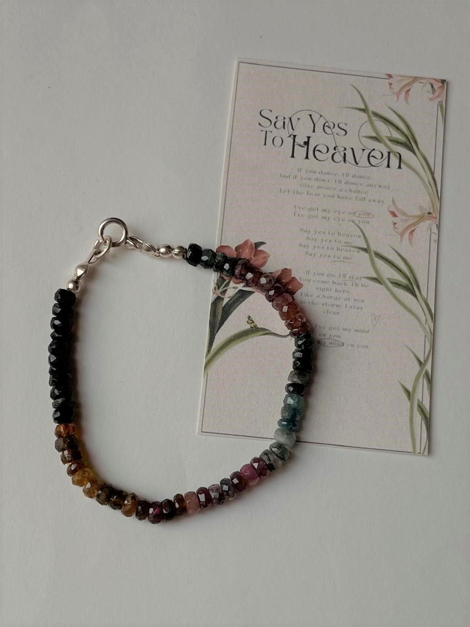 AA Multi Tourmaline 5MM Natural Crystal 925 Sterling Silver Bracelet
