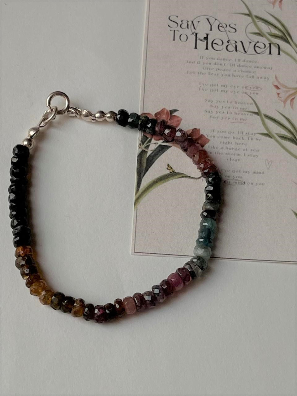AA Multi Tourmaline 5MM Natural Crystal 925 Sterling Silver Bracelet