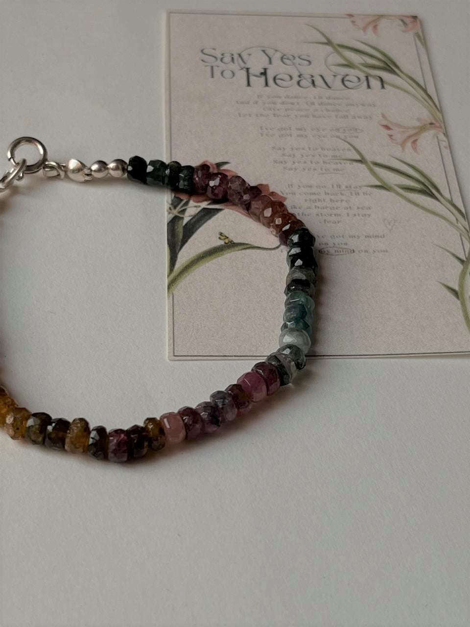 AA Multi Tourmaline 5MM Natural Crystal 925 Sterling Silver Bracelet