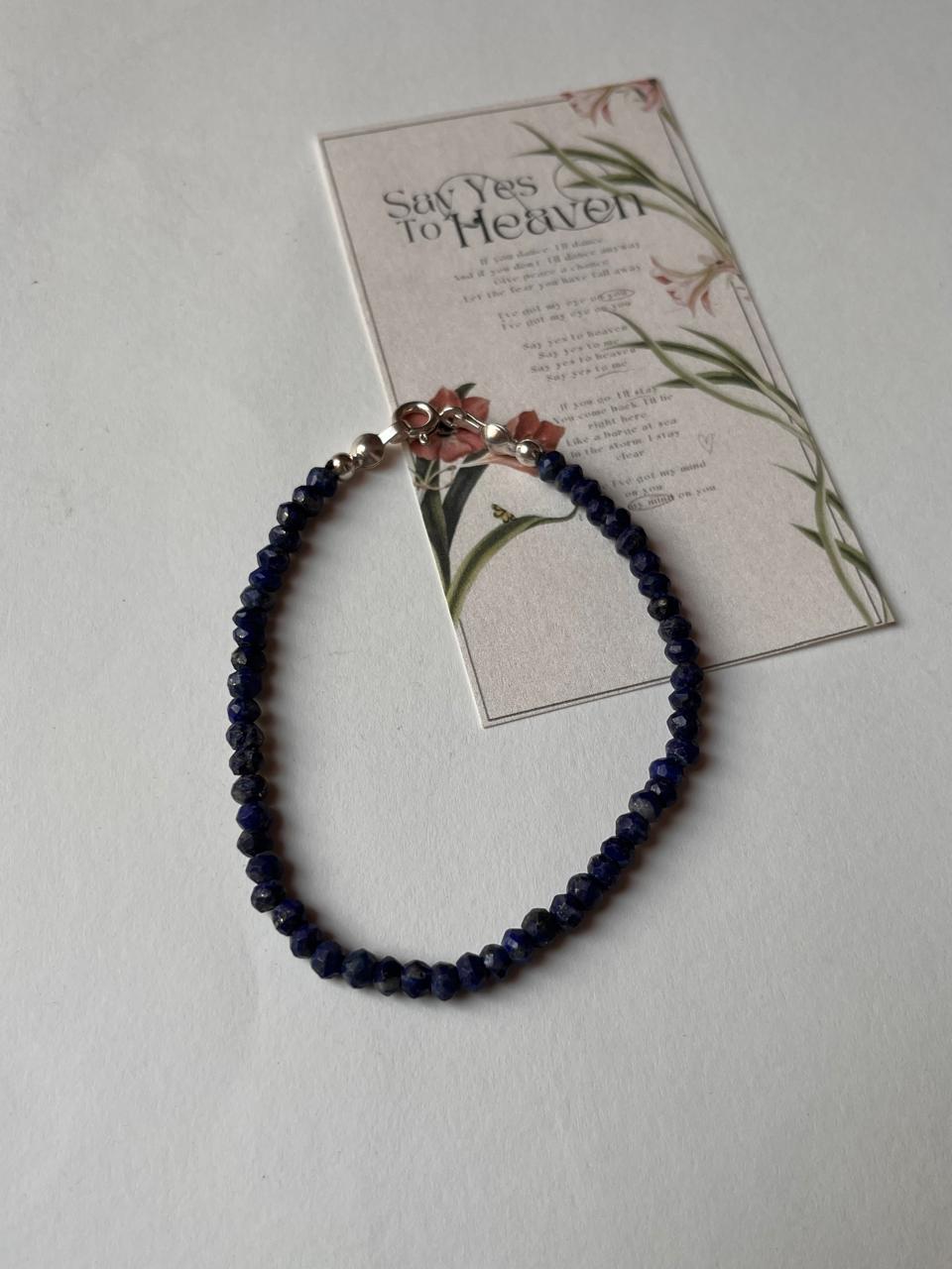 Lapis Lazuli 3-4MM Faceted Crystal 925 Sterling Silver Bracelet