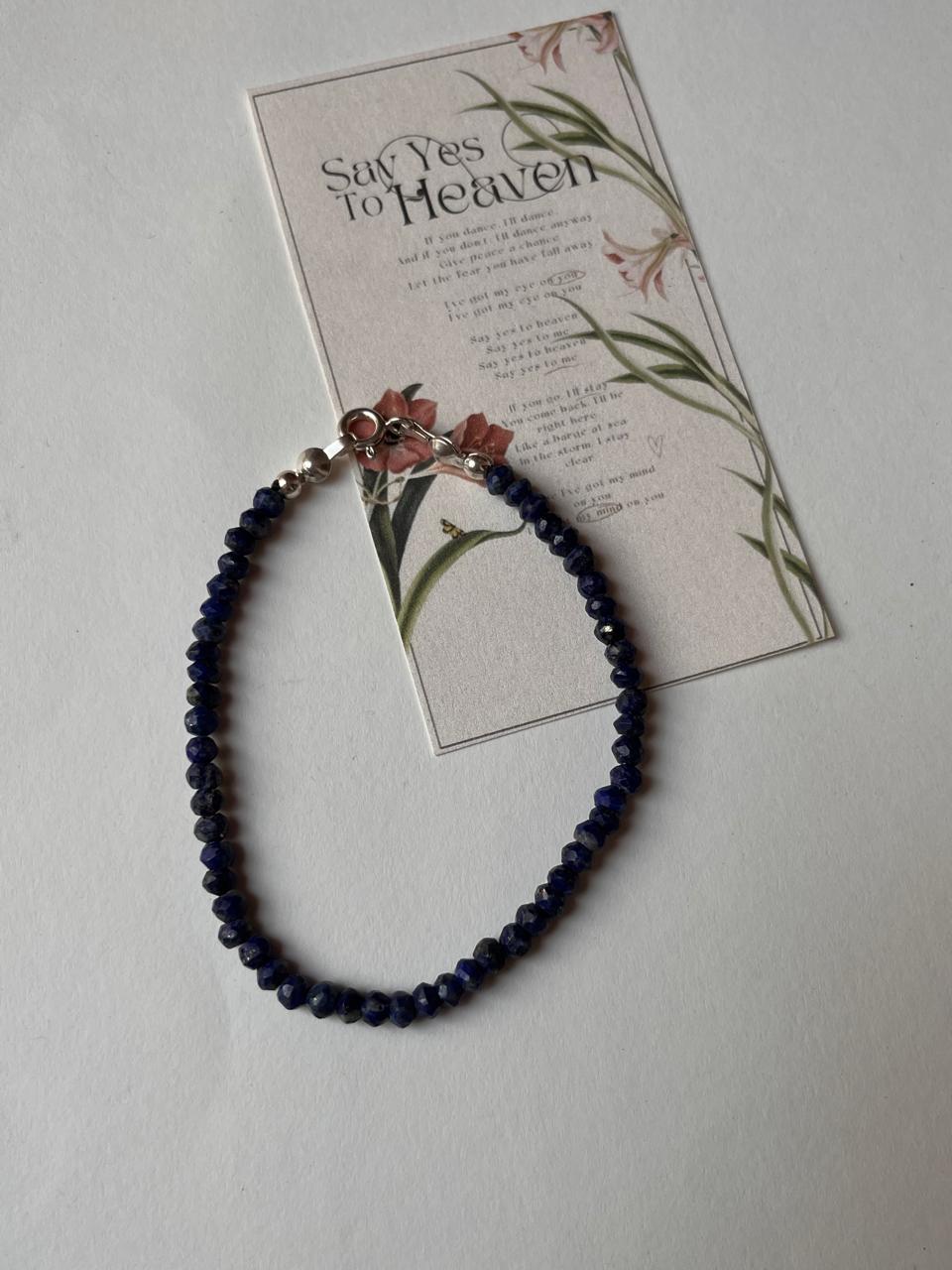 Lapis Lazuli 3-4MM Faceted Crystal 925 Sterling Silver Bracelet