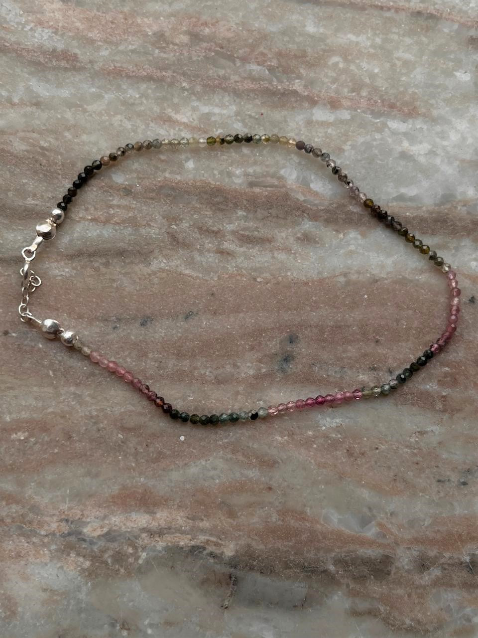 Multi Tourmaline 2MM 925 Sterling Silver Anklet
