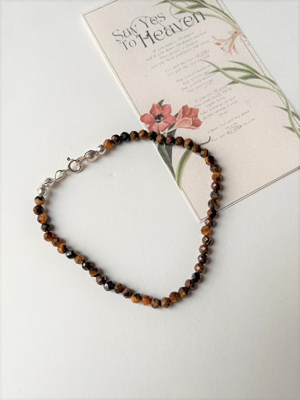 Tiger eye 3MM-4MM Faceted Natural Crystal 925 Sterling Silver Bracelet
