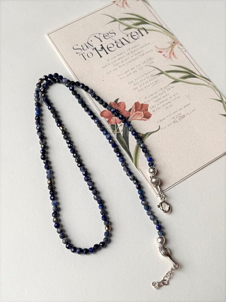 Lapis Lazuli 2MM Boho Choker 925 Sterling Silver Ball Necklace