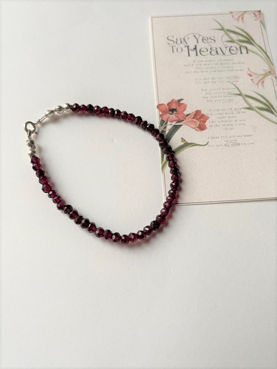 Garnet High Quality 3MM-4MM Faceted Crystal 925 Sterling Silver Bracelet