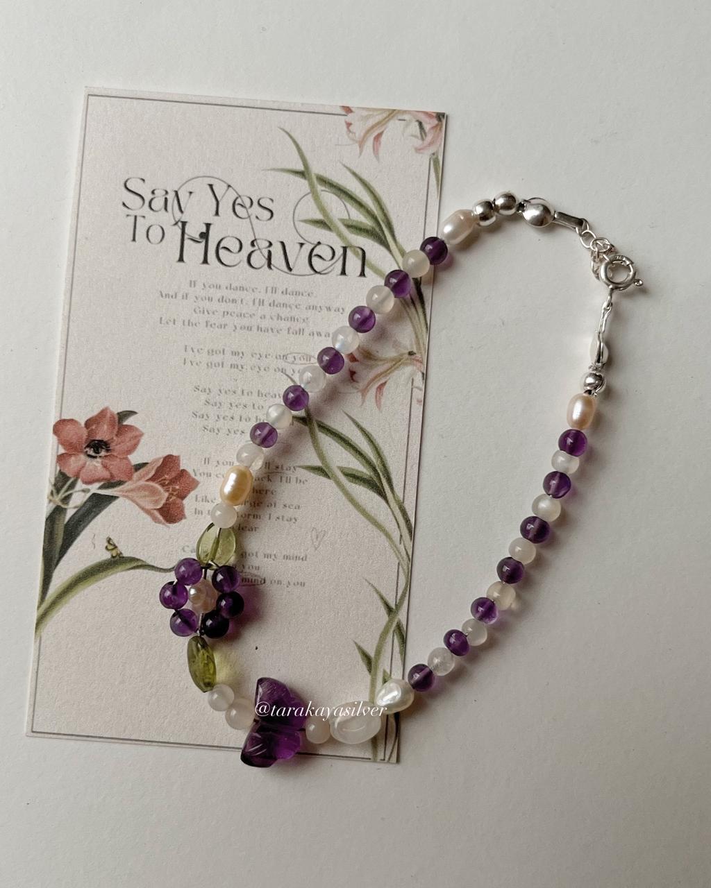 925 silver handcrafted bracelet with gemstone floral garden pattern