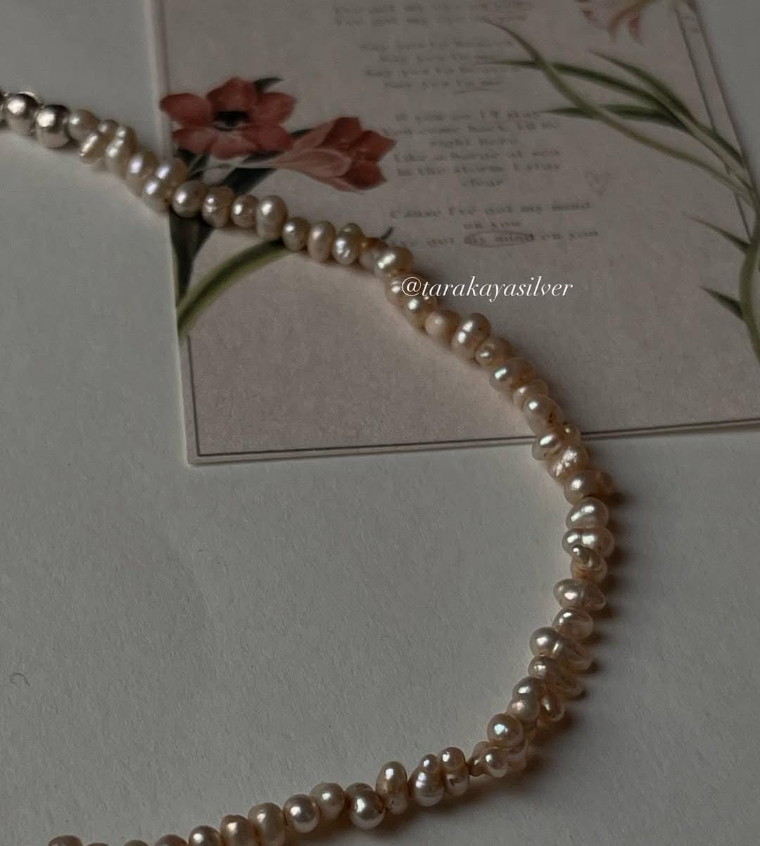 Silver bracelet stack with Basra pearls and cable dot texture for boho chic
