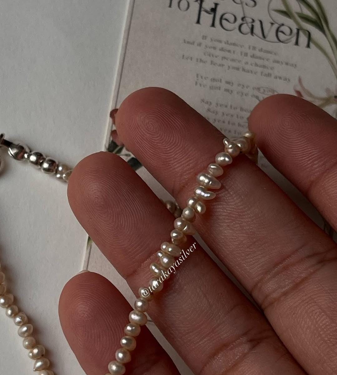 Basra pearl bracelet stack in sterling silver with cable dot pattern