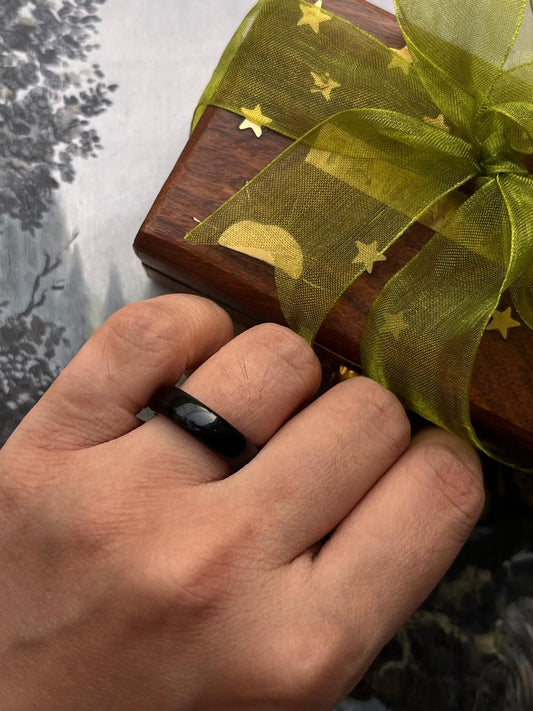 Black Agate Crystal Band Ring