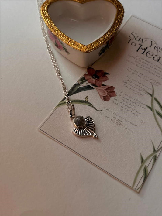 Labradorite Boho Fan 925 Sterling Silver Necklace