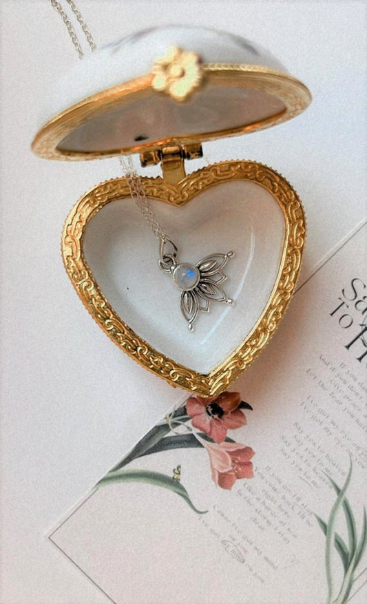 Moonstone Half Lotus 925 Sterling Silver Necklace