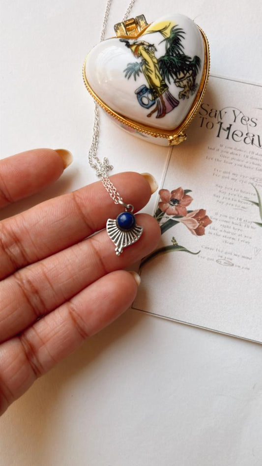 Lapis Lazuli Fan 925 Sterling Silver Necklace