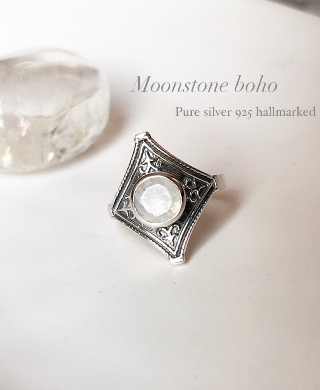 Moonstone Vintage Boho 925 Sterling Silver Ring