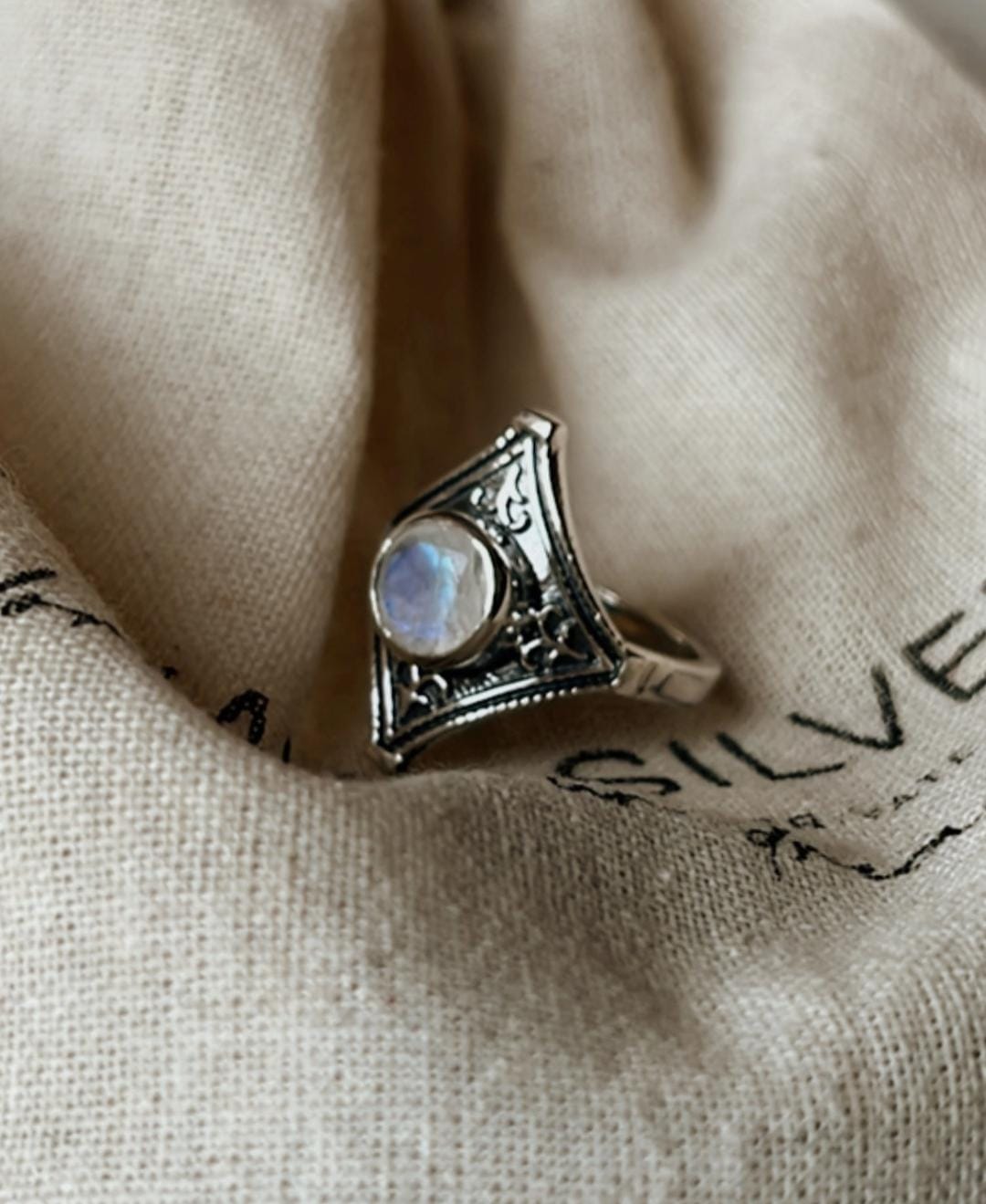 Moonstone Vintage Boho 925 Sterling Silver Ring