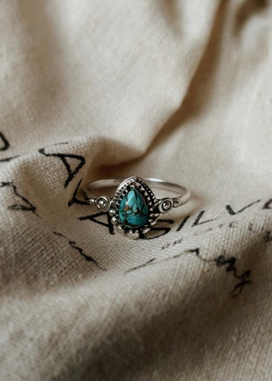 Copper Turquoise Pear Boho 925 Sterling Silver Ring