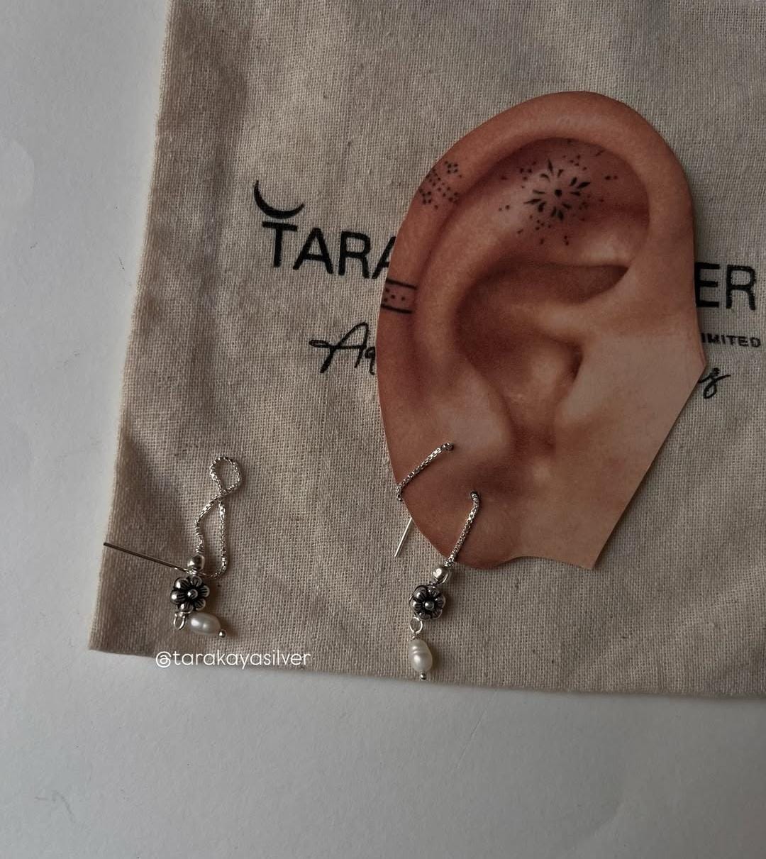 Blossom flower and freshwater pearl charm earrings in sterling silver
