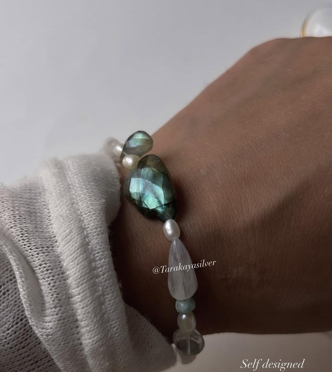 Stormy labradorite crystal bracelet in sterling silver  