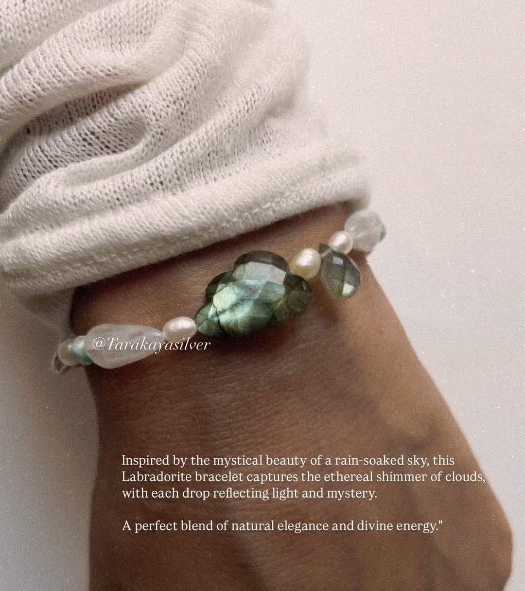 Natural labradorite gemstone silver bracelet with SkyFall design  