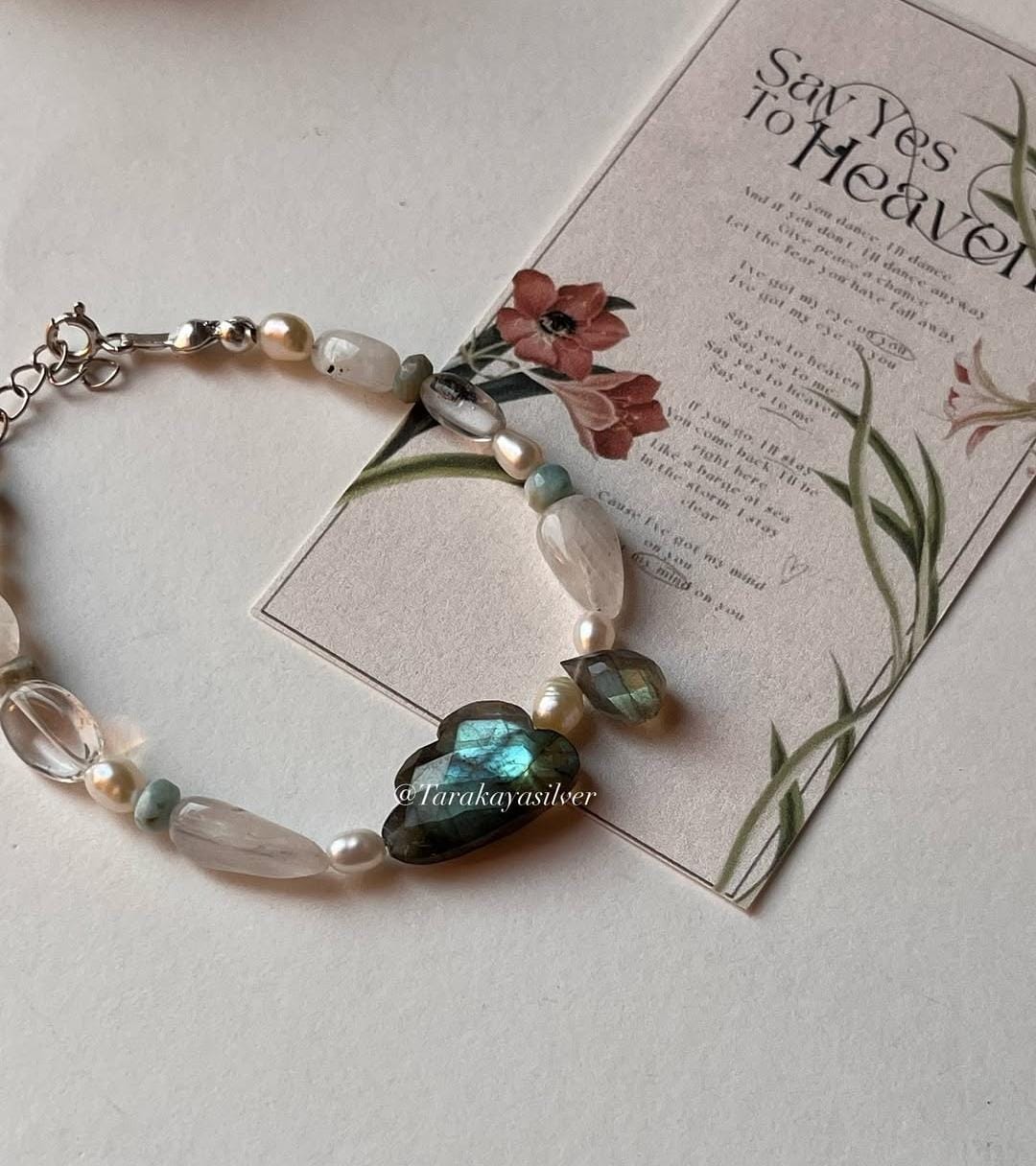 Labradorite SkyFall silver bracelet with stormy blue hues 
