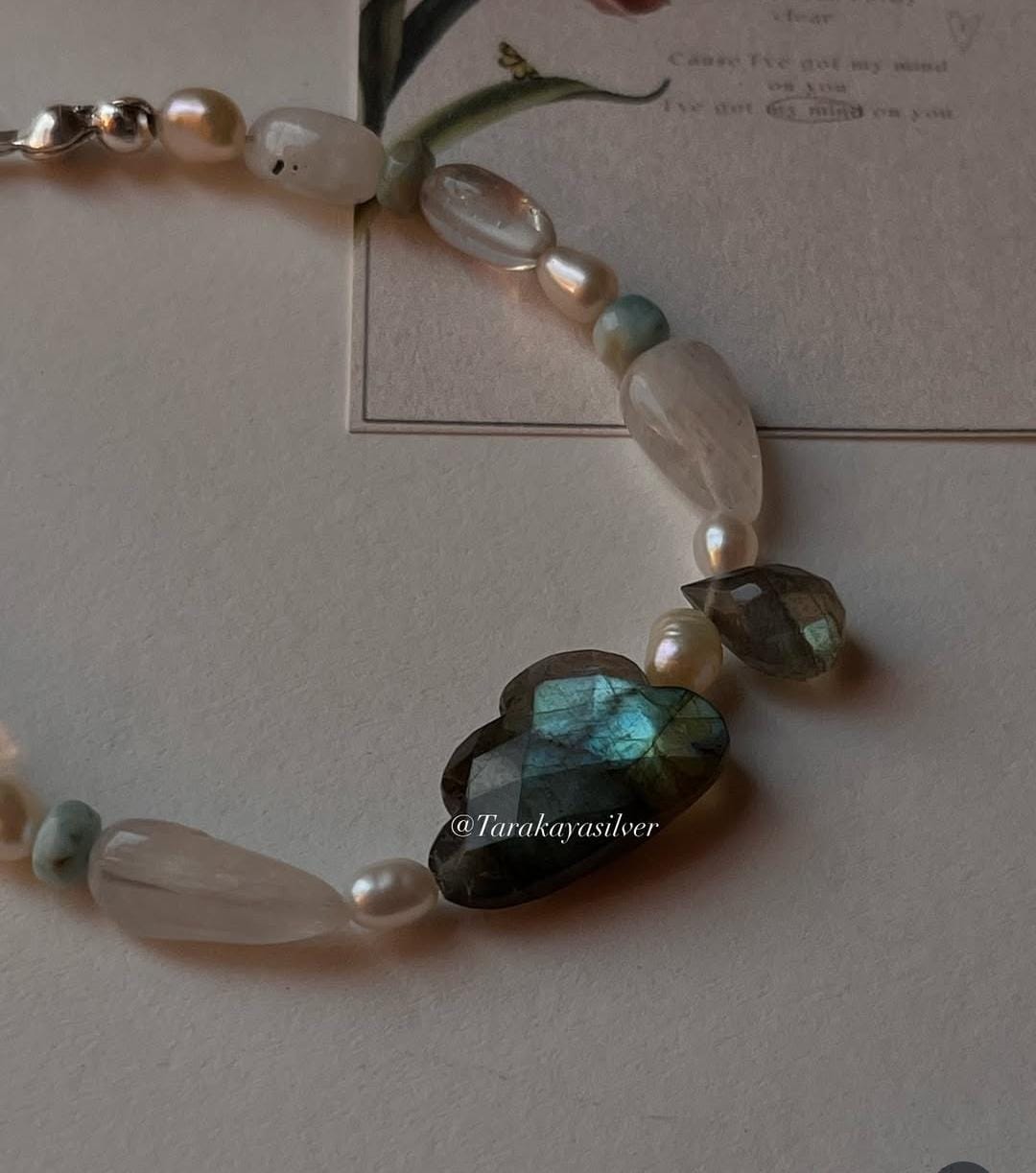  Sterling silver bracelet with stormy labradorite and natural crystal  