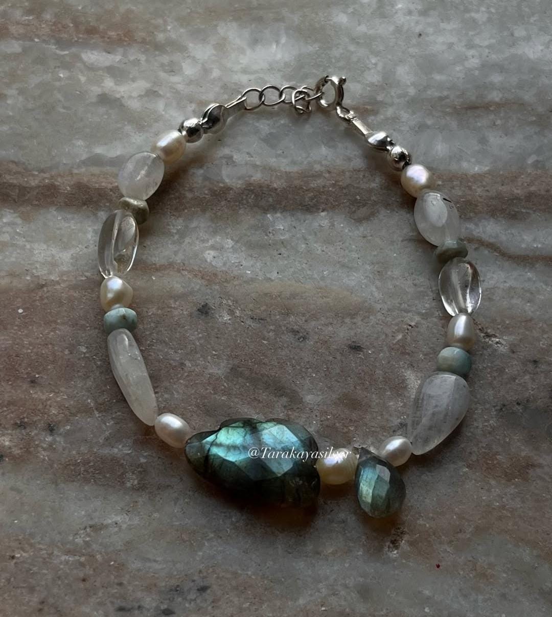 Labradorite SkyFall silver bracelet with stormy blue hues 
