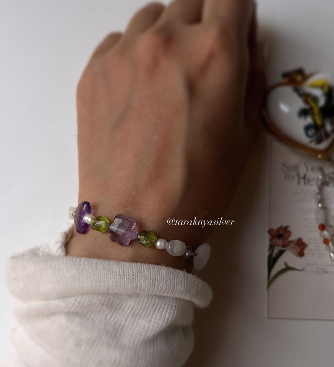 Artisan-crafted floral garden silver bracelet for nature lovers