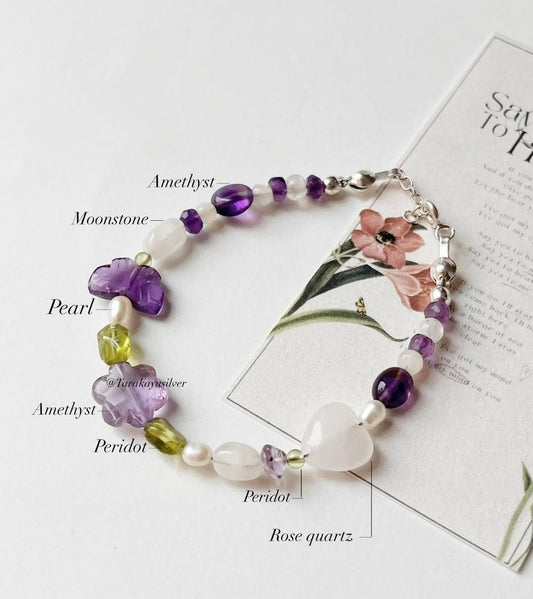 Floral Garden Dream handcrafted natural silver bracelet  