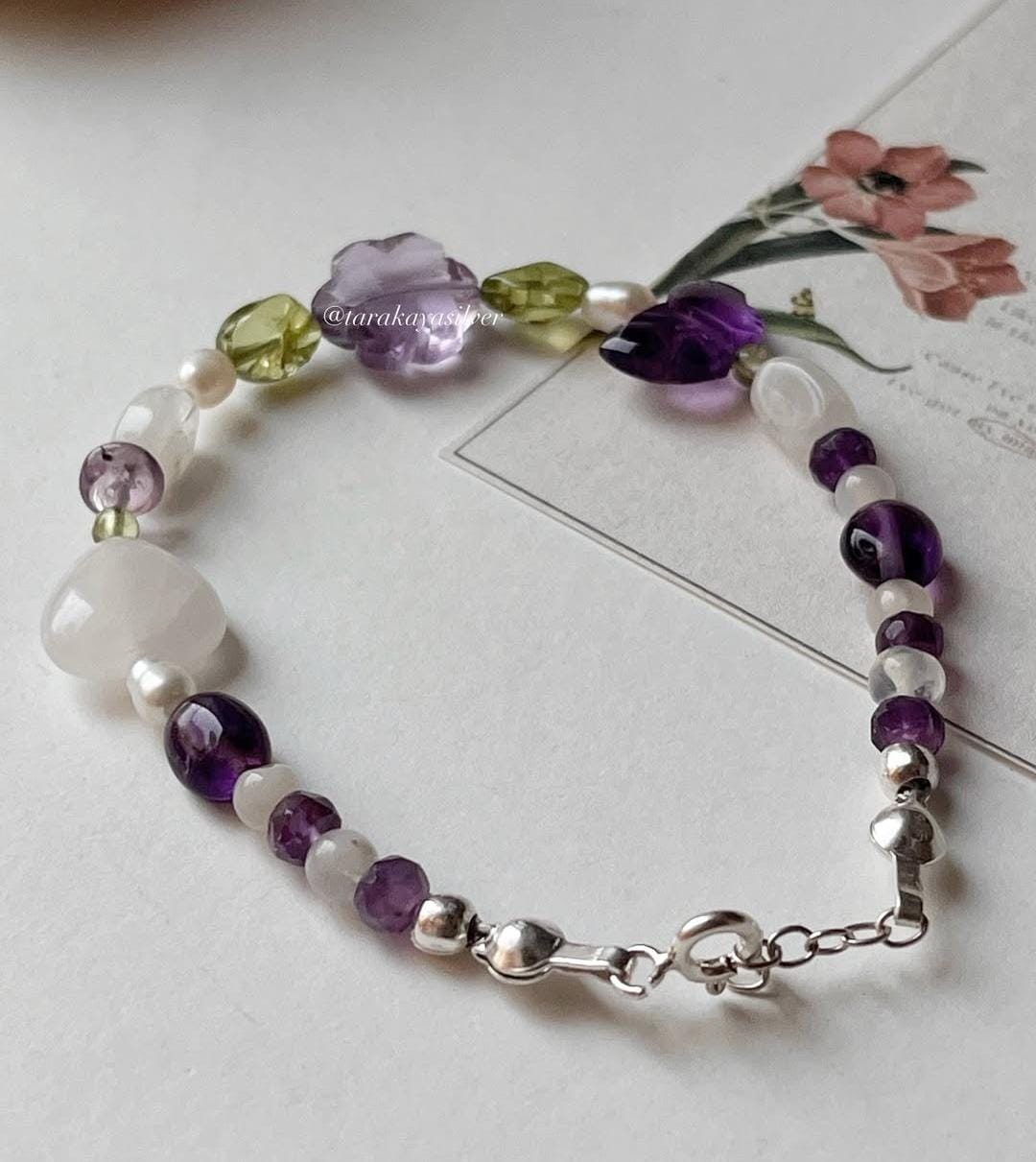 Sterling silver bracelet with floral garden dream motif  