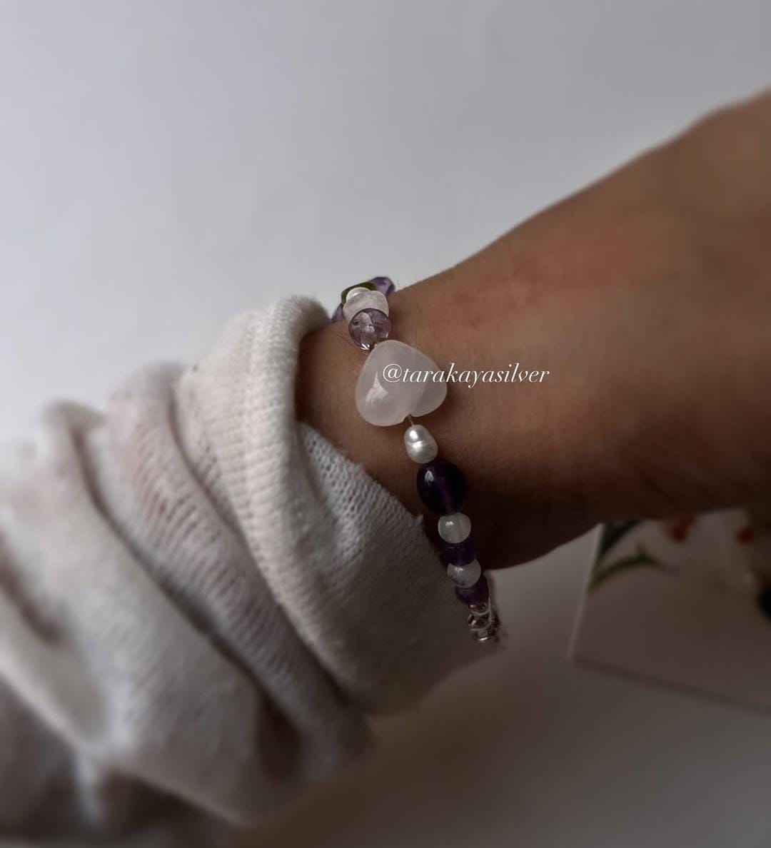 Nature-inspired floral silver bracelet with handcrafted detailing