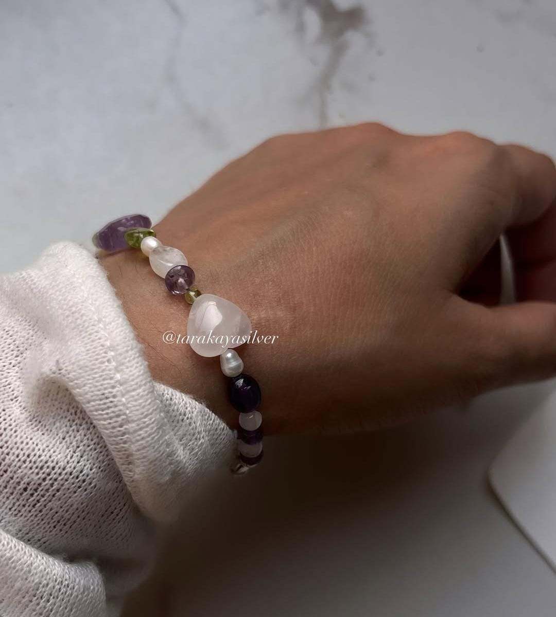Floral dream bracelet in sterling silver with handmade charm  