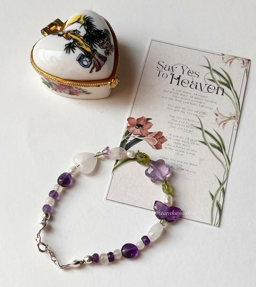 Handmade silver bracelet with floral garden design  