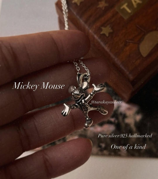 Mickey Mouse silver pendant, pure 925 silver, unique gift for special occasions, handmade jewelry, 2cm design.
