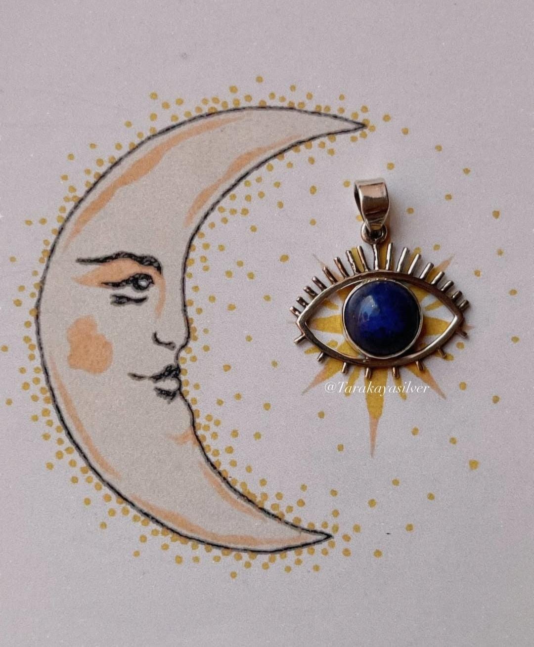 Lapis Lazuli Evil Eye 925 Sterling Silver Pendant