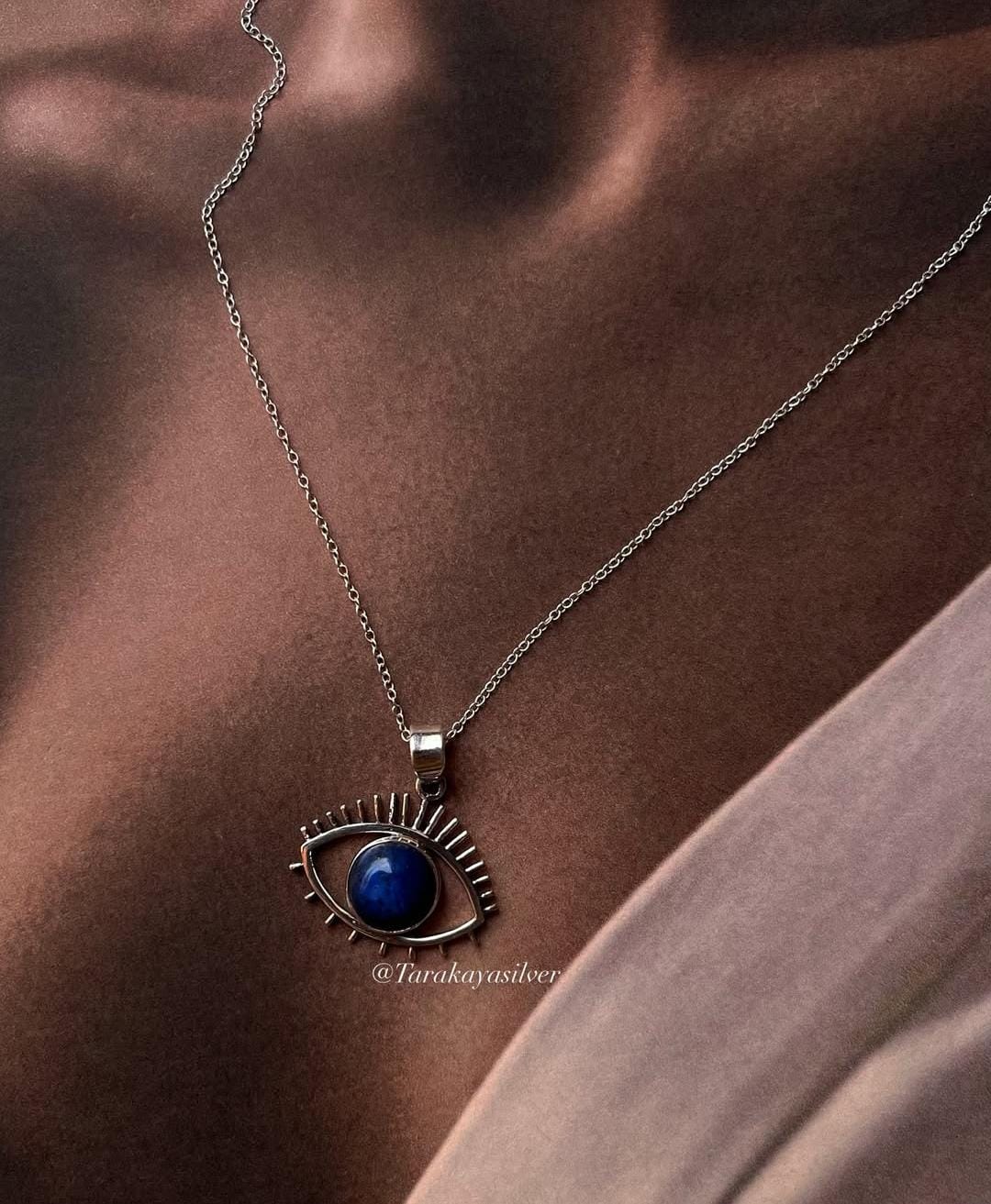 Lapis Lazuli Evil Eye 925 Sterling Silver Pendant