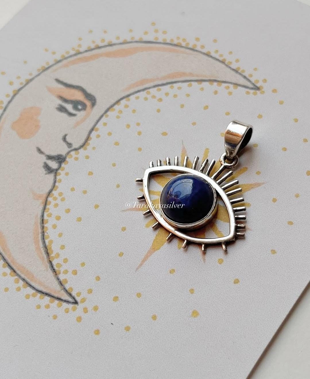 Lapis Lazuli Evil Eye 925 Sterling Silver Pendant